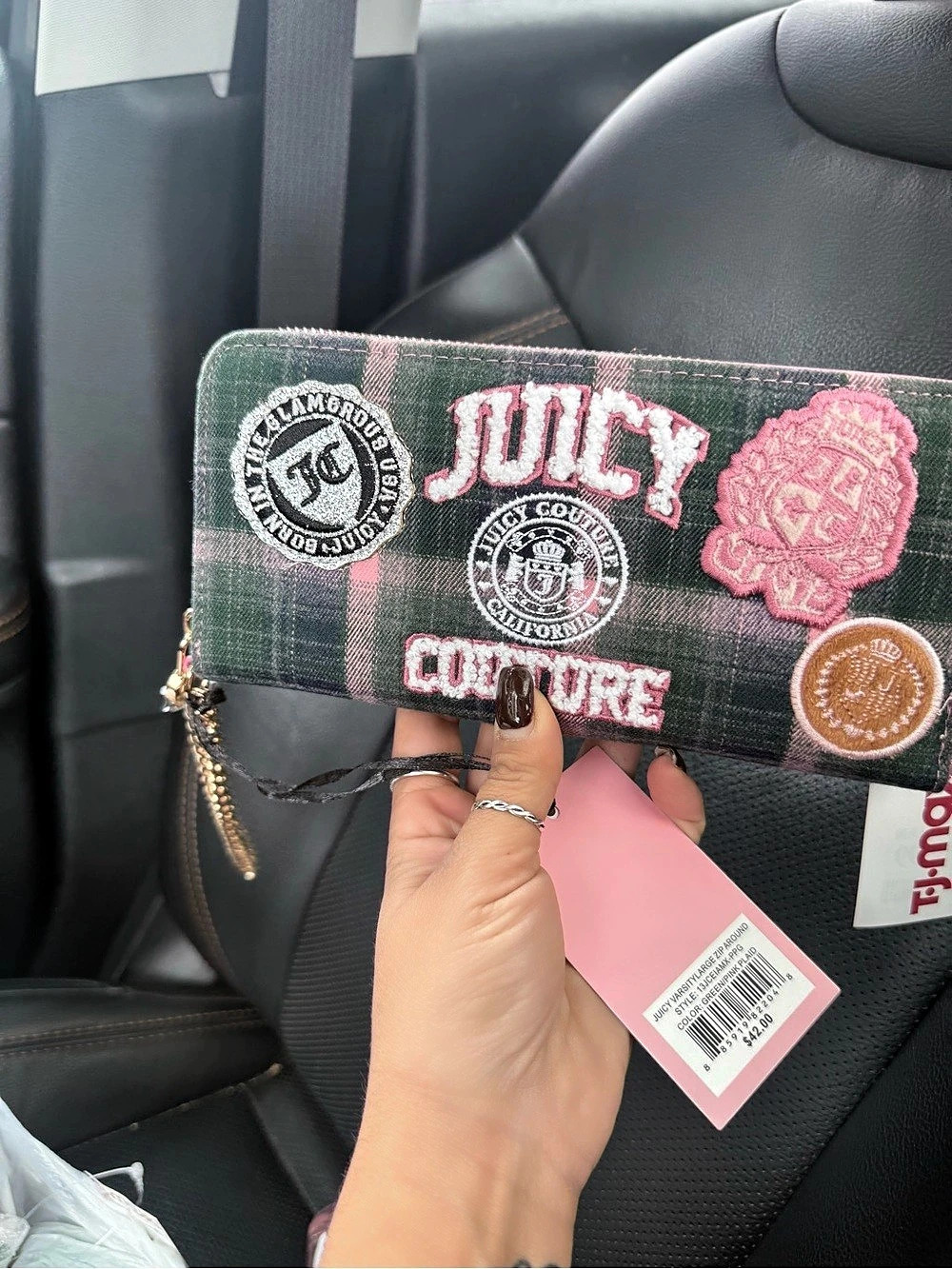 Juicy Couture Juicy Varsity Large Zip Around Wallet Green & Pink
